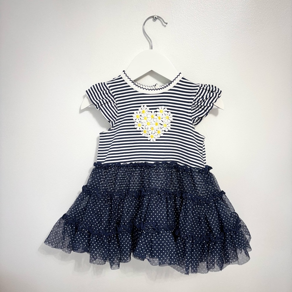 Little Me Navy Striped Daisy Dress - Size 9 months